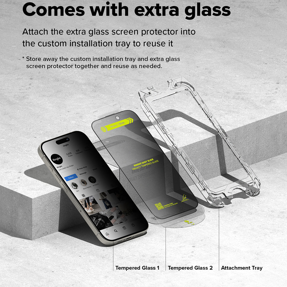 Privacy-schermbeveiligingsfolie Ringke Easy Slide voor Apple iPhone 16 Plus / 15 Plus, Gehard Glas, Volledige Lijm, Set van 2 stuks