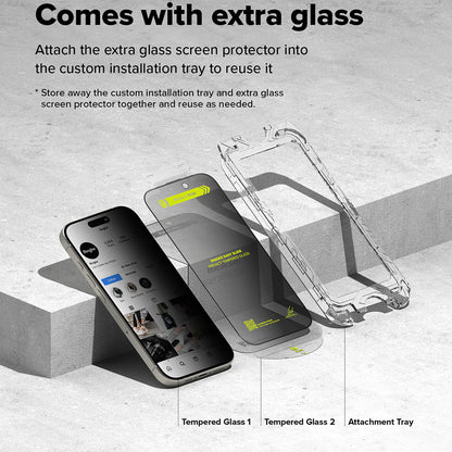 Privacy-schermbeveiligingsfolie Ringke Easy Slide voor Apple iPhone 16 Plus / 15 Plus, Gehard Glas, Volledige Lijm, Set van 2 stuks