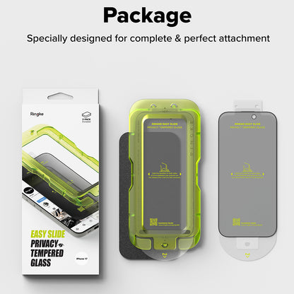 Privacy Screen Protector Ringke Easy Slide voor Apple iPhone 17 Pro, Gehard Glas, Volledige Lijm, Set van 2 stuks