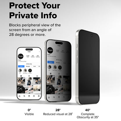 Privacy Screen Protector Ringke Easy Slide voor Apple iPhone 17, Gehard Glas, Volledige Lijm, Set van 2 stuks