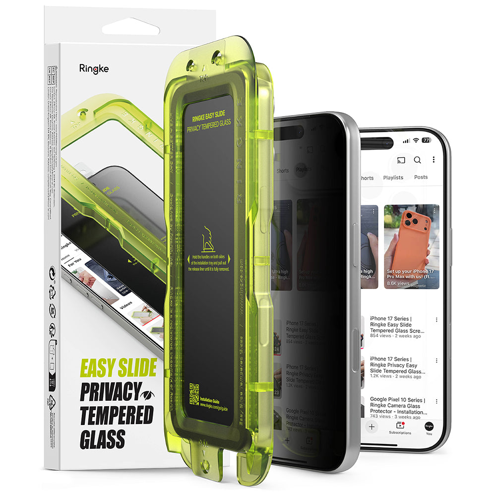 Privacy Screen Protector Ringke Easy Slide voor Apple iPhone 18 Pro Max, Gehard Glas, Volledige Lijm, Set van 2 stuks