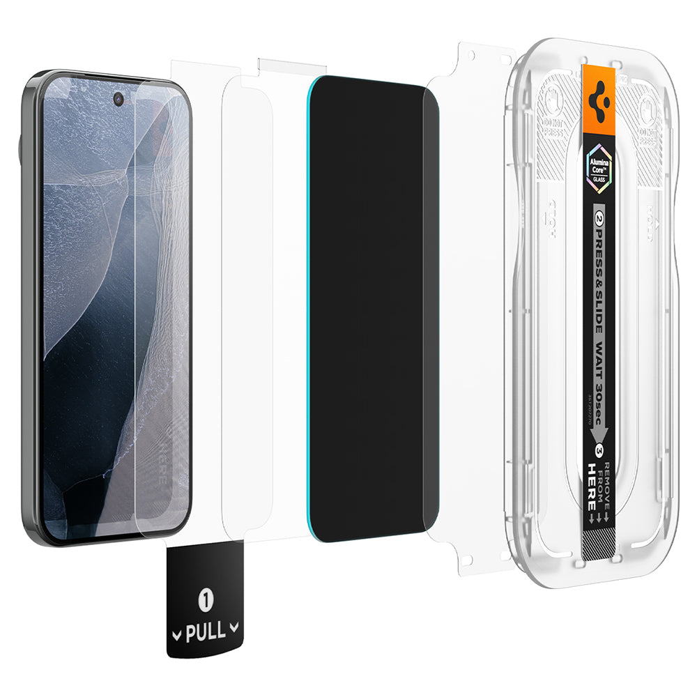 Privacy Screen Protector Folie Spigen GlastR EZ FIT Pro voor Google Pixel 11 / 10, Gehard Glas, Volledige Lijm, Set van 2 stuks AGL11546