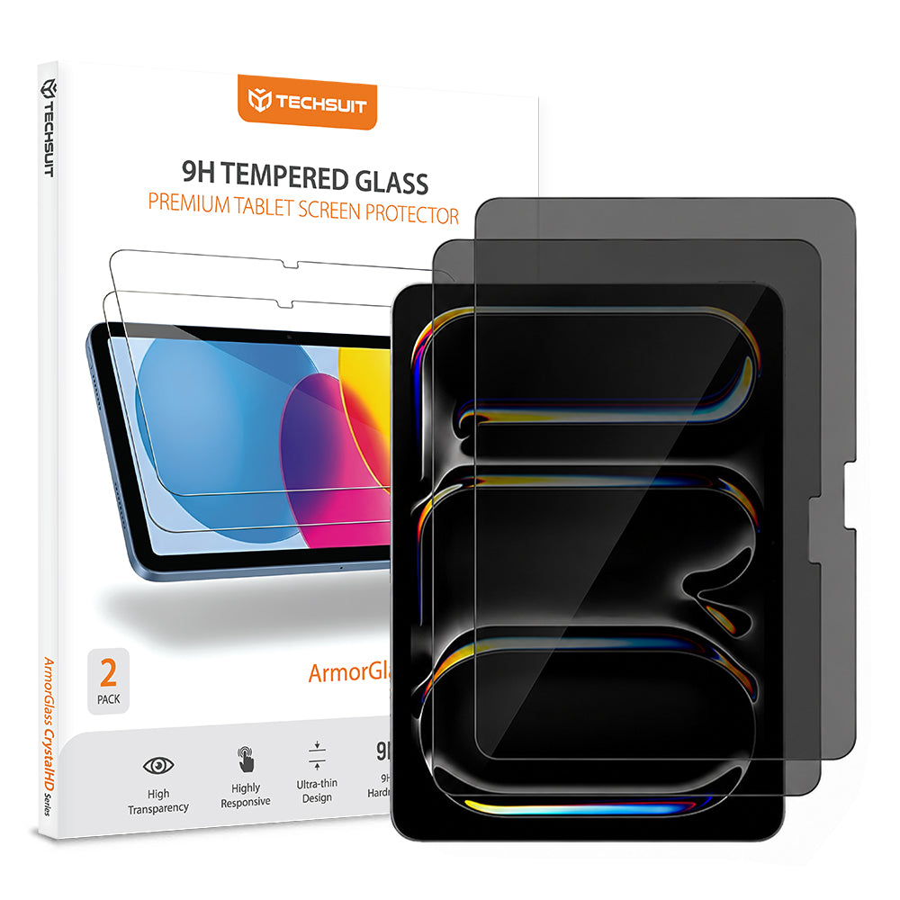 Privacy Screen Protector Techsuit ArmorGlass CrystalHD voor Apple iPad Pro 11 (2024), Gehard Glas, Volledige Lijm, Set van 2 stuks
