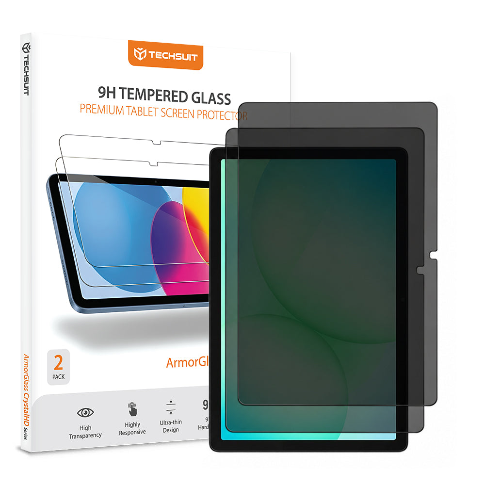 Privacy Screen Protector Techsuit ArmorGlass CrystalHD voor Samsung Galaxy Tab A11+ / Tab A9+, Gehard Glas, Volledige Lijm, Set van 2 stuks