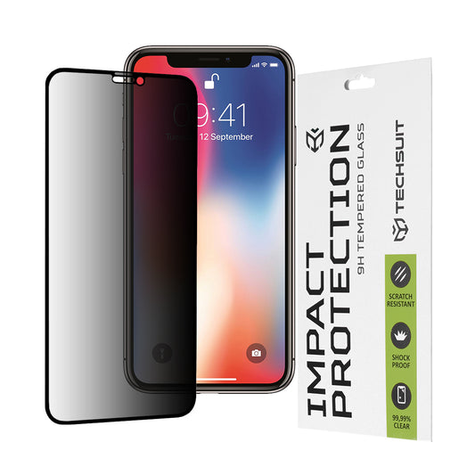Privacy Techsuit schermbeschermfolie voor Apple iPhone 11 Pro / XS / X, gehard glas, full glue, 111D