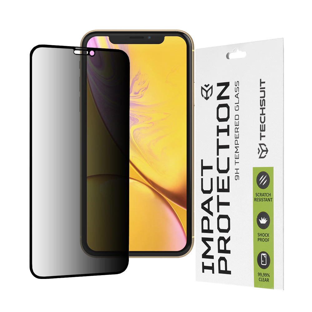 Privacy Screen Protector Techsuit for Apple iPhone 11 / XR, Tempered Glass, Full Glue, 111D