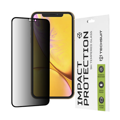 Privacy Screen Protector Techsuit for Apple iPhone 11 / XR, Tempered Glass, Full Glue, 111D
