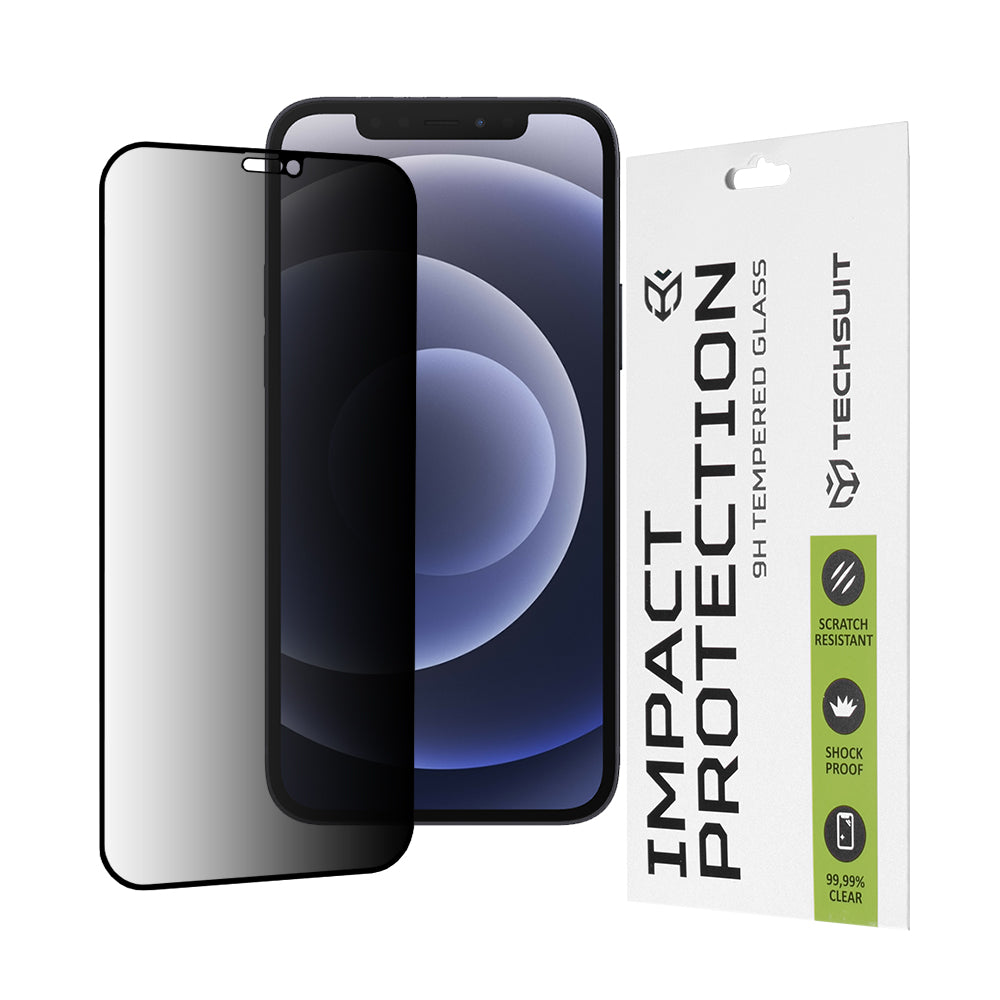 Privacy Techsuit schermbeschermfolie voor Apple iPhone 12 / 12 Pro, gehard glas, full glue, 111D
