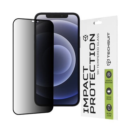 Privacy Techsuit schermbeschermfolie voor Apple iPhone 12 / 12 Pro, gehard glas, full glue, 111D