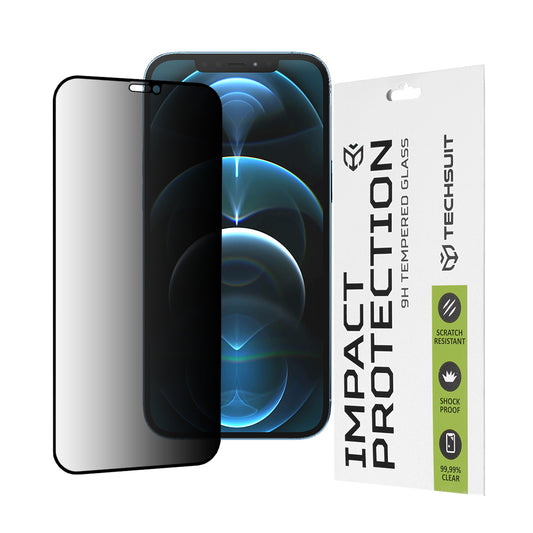Privacy Techsuit schermbeschermfolie voor Apple iPhone 12 Pro Max, gehard glas, full glue, 111D