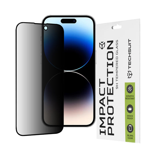 Privacy Techsuit schermbeschermfolie voor Apple iPhone 14 Pro, gehard glas, full glue, 111D