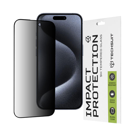 Privacy Techsuit schermbeschermfolie voor Apple iPhone 15 Pro, gehard glas, full glue, 111D