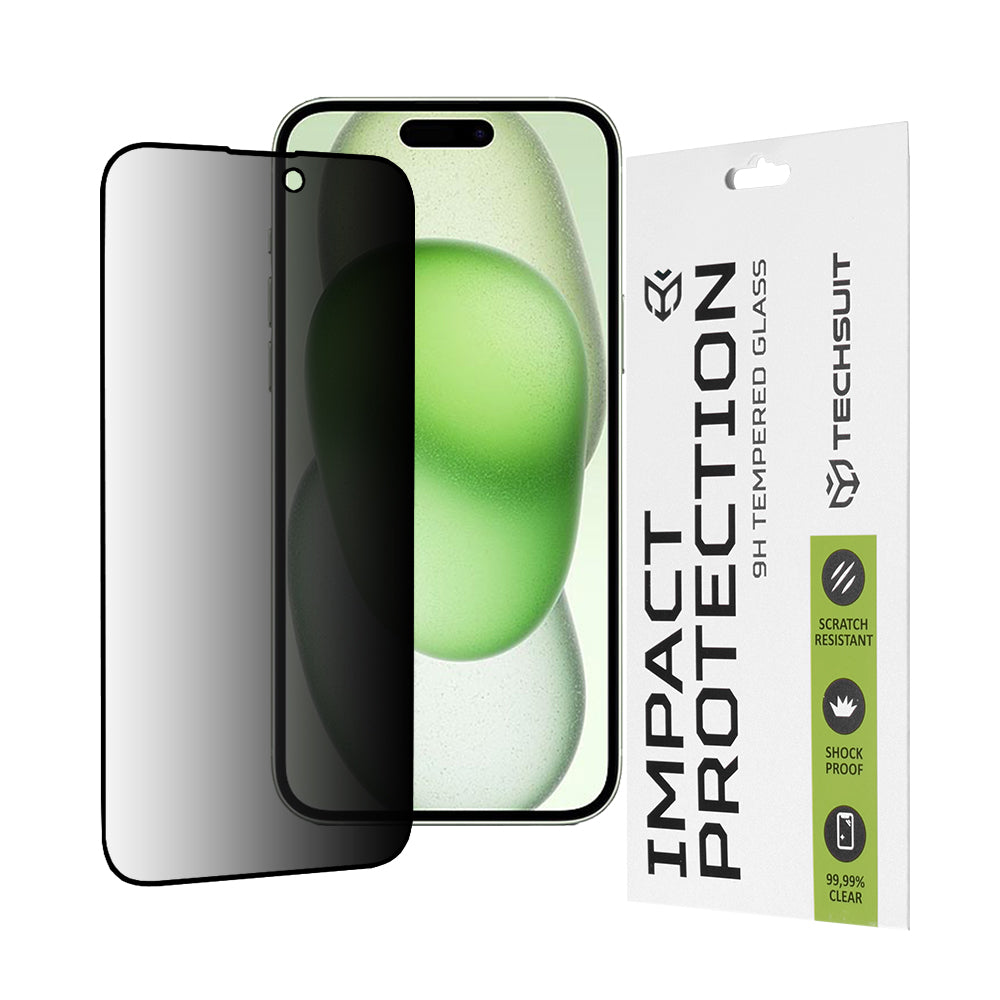 Privacy Techsuit schermbeschermfolie voor Apple iPhone 16 Plus / 15 Plus, gehard glas, full glue, 111D