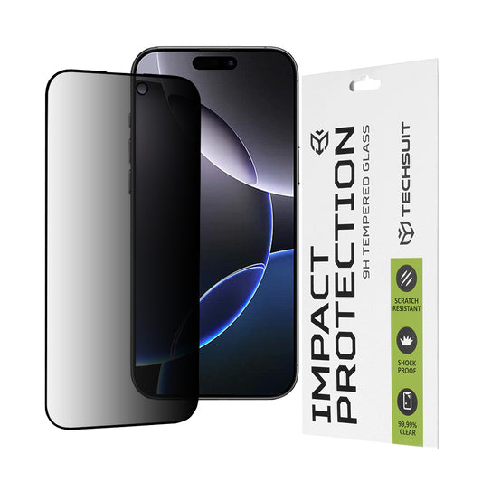Privacy Techsuit schermbeschermfolie voor Apple iPhone 16 Pro Max, gehard glas, full glue, 111D
