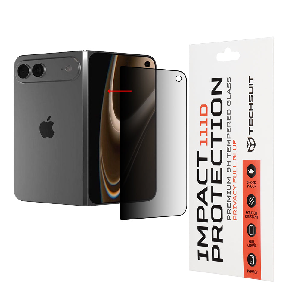 Privacy Techsuit Buitenste Schermbescherming voor Apple iPhone Ultra, Gehard Glas, Volledige Lijm, 111D