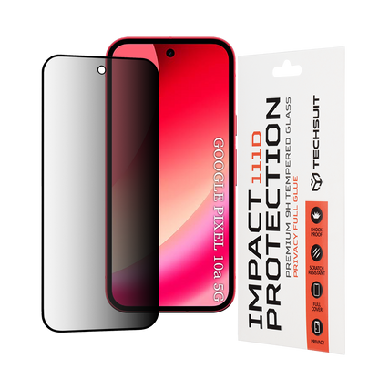 Privacy Techsuit schermbeschermfolie voor Google Pixel 10a, Gehard Glas, Volledige Lijm, 111D