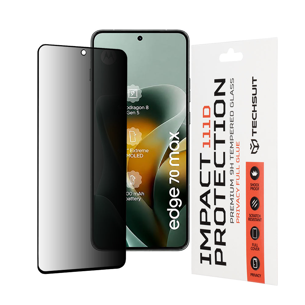 Privacy Techsuit schermbeschermfolie voor Motorola Edge 70 Max, gehard glas, volledige lijm, 111D
