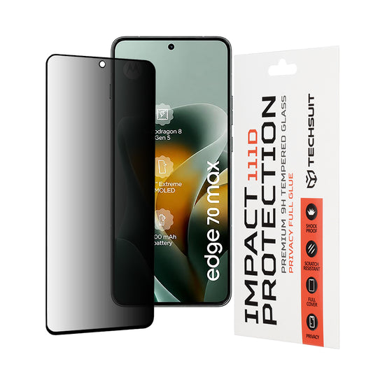 Privacy Techsuit schermbeschermfolie voor Motorola Edge 70 Max, gehard glas, volledige lijm, 111D