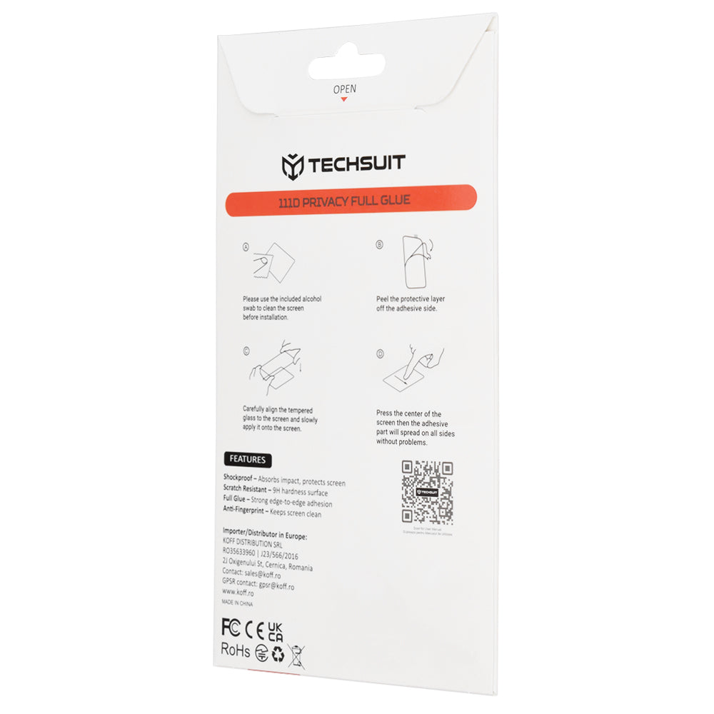 Privacy Techsuit schermbeschermfolie voor Motorola Edge 70 Max, gehard glas, volledige lijm, 111D