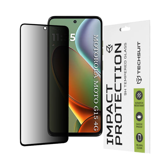 Privacy Techsuit schermbeschermfolie voor Motorola Moto G15 / G15 Power, gehard glas, volledige lijm, 111D