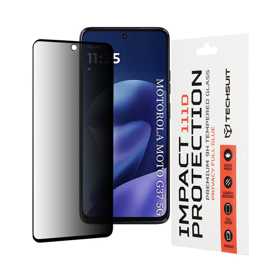 Privacy Techsuit schermbeschermfolie voor Motorola Moto G47 / G37 Power / G37, gehard glas, full glue, 111D