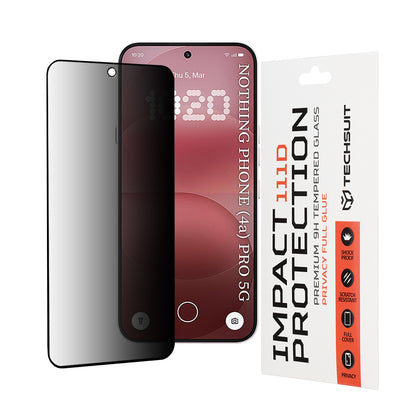 Privacy Techsuit schermbeschermfolie voor Nothing Phone (4a) Pro, Gehard Glas, Volledige Lijm, 111D