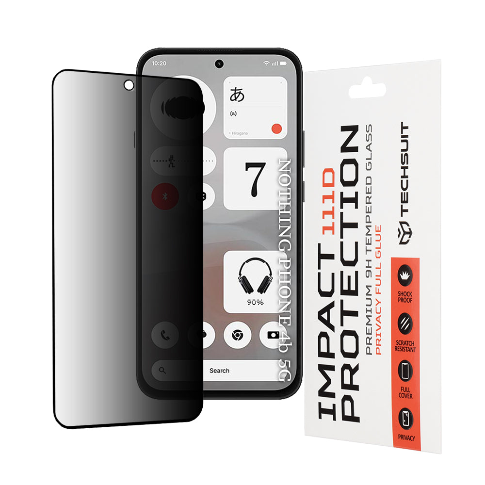 Privacy Techsuit schermbeschermfolie voor Nothing Phone (4b), gehard glas, volledige lijm, 111D