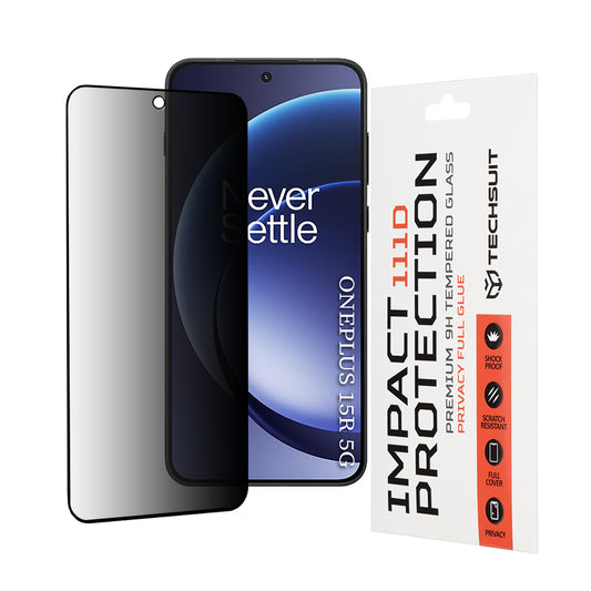Beschermfolie Privacy Techsuit voor OnePlus 15R, Gehard Glas, Volledige Lijm, 111D