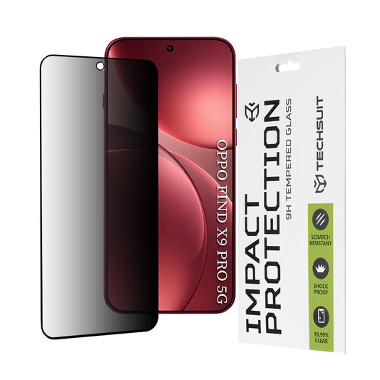 Privacy Techsuit schermbeschermfolie voor Oppo Find X9 Pro, Gehard Glas, Volledige Lijm, 111D