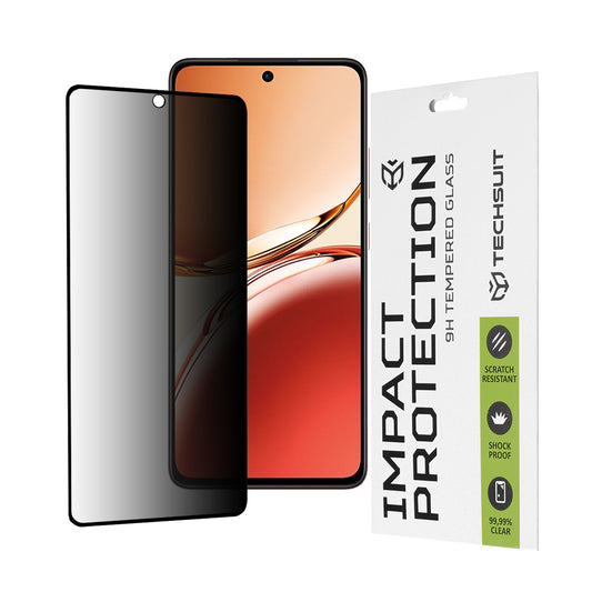 Privacy Techsuit schermbeschermfolie voor Oppo Reno12 FS 5G / Reno12 FS 4G / Reno12 F 4G / Reno12 F, gehard glas, full glue, 111D