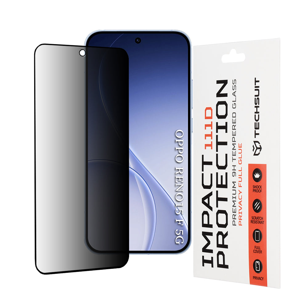 Beschermfolie Privacy Techsuit voor Oppo Reno15 FS / Reno15 F, Gehard Glas, Volledige Lijm, 111D