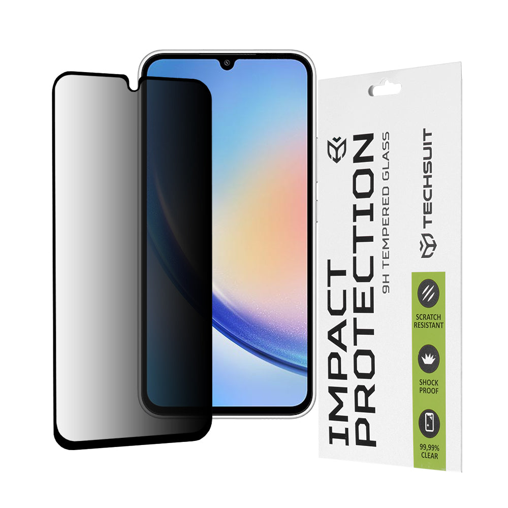 Privacy Techsuit schermbeschermfolie voor Samsung Galaxy A34 A346, gehard glas, volledige lijm, 111D