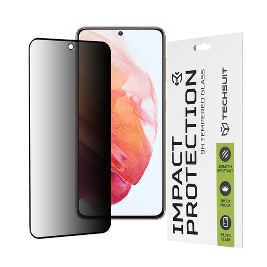 Privacy Techsuit schermbeschermfolie voor Samsung Galaxy S21 5G G991, gehard glas, volledige lijm, 111D