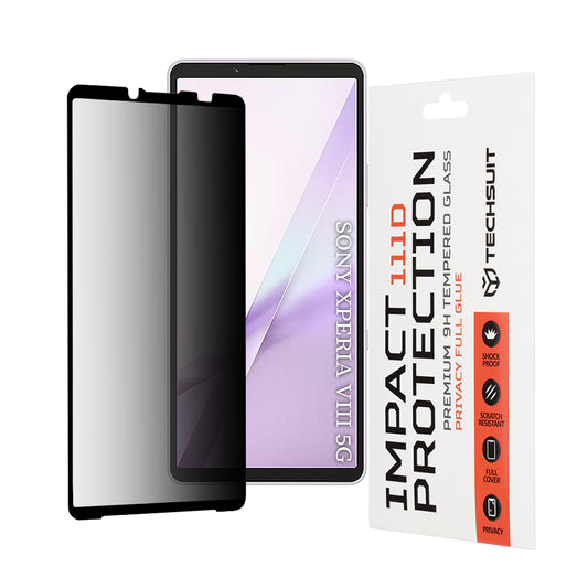 Privacy Techsuit schermbeschermfolie voor Sony Xperia 10 VIII, gehard glas, volledige lijm, 111D
