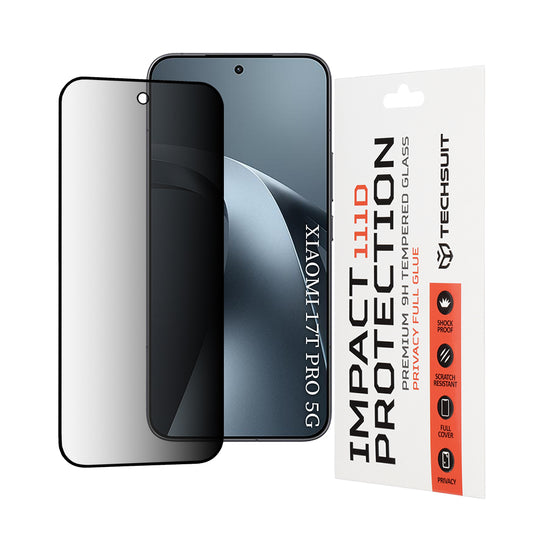 Privacy Techsuit schermbeschermfolie voor Xiaomi 17T Pro, gehard glas, full glue, 111D