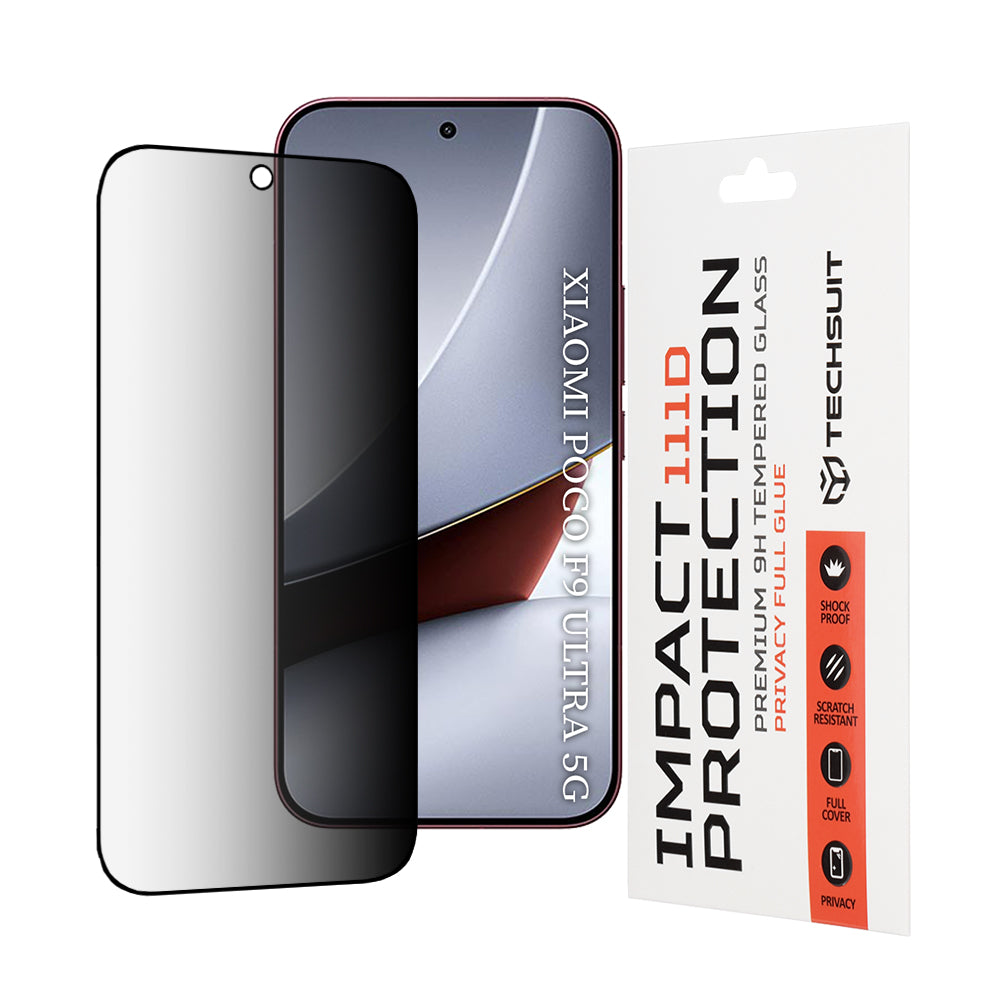 Techsuit Privacy-schermbeschermer voor Xiaomi Poco F9 Ultra, gehard glas, volledige kleeflaag, 111D