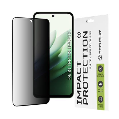 Privacy Techsuit schermbeschermfolie voor Xiaomi Redmi 15 5G / 15 4G, gehard glas, volledige lijm, 111D
