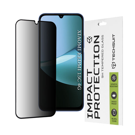 Privacy Techsuit schermbeschermfolie voor Xiaomi Redmi 15C 5G / 15C 4G, gehard glas, full glue, 111D
