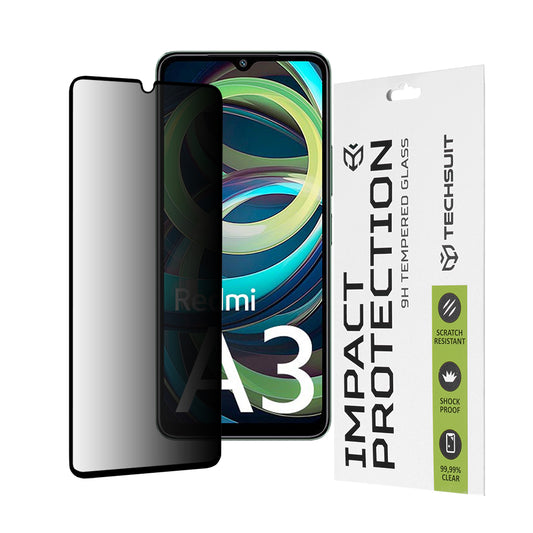 Privacy Techsuit schermbeschermfolie voor Xiaomi Redmi A3x / A3, gehard glas, volledige lijm, 111D
