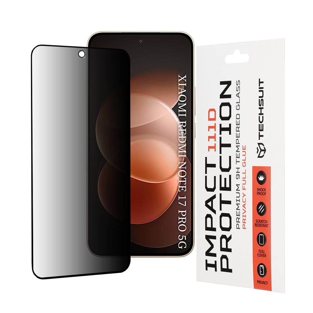 Privacy Techsuit schermbeschermfolie voor Xiaomi Redmi Note 17 Pro / Note 17 Pro Max, gehard glas, volledige lijm, 111D