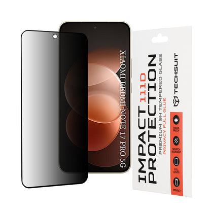 Privacy Techsuit schermbeschermfolie voor Xiaomi Redmi Note 17 Pro / Note 17 Pro Max, gehard glas, volledige lijm, 111D