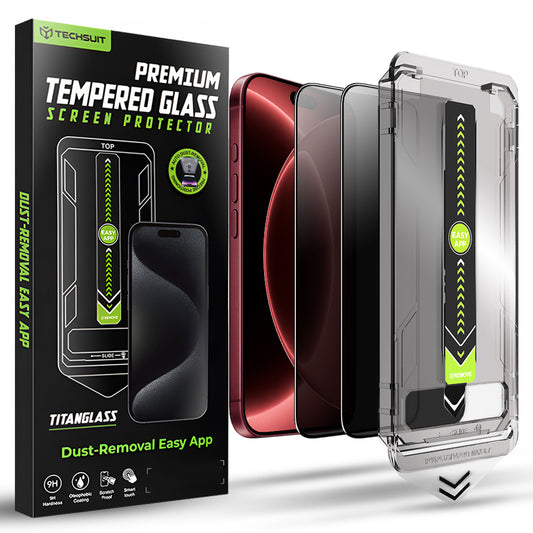 Privacy Techsuit TitanGlass schermbeschermfolie voor Apple iPhone 18 Pro Max, gehard glas, full glue, set van 2 stuks