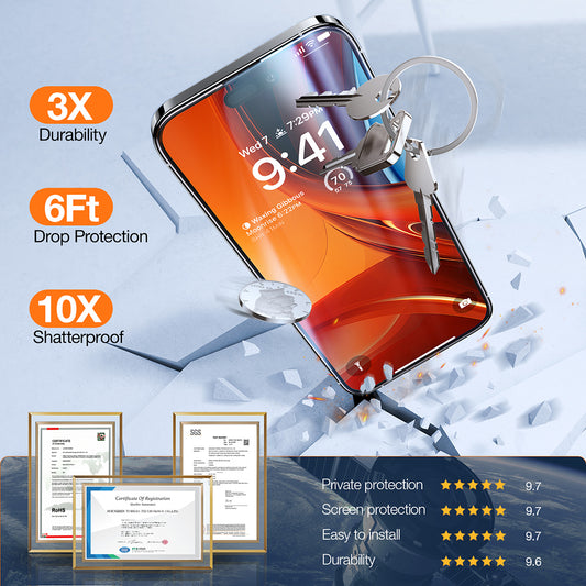 Beschermfolie Privacy Torras GlassGo Epic voor Apple iPhone 15 Pro Max, Gehard Glas, Volledige Lijm