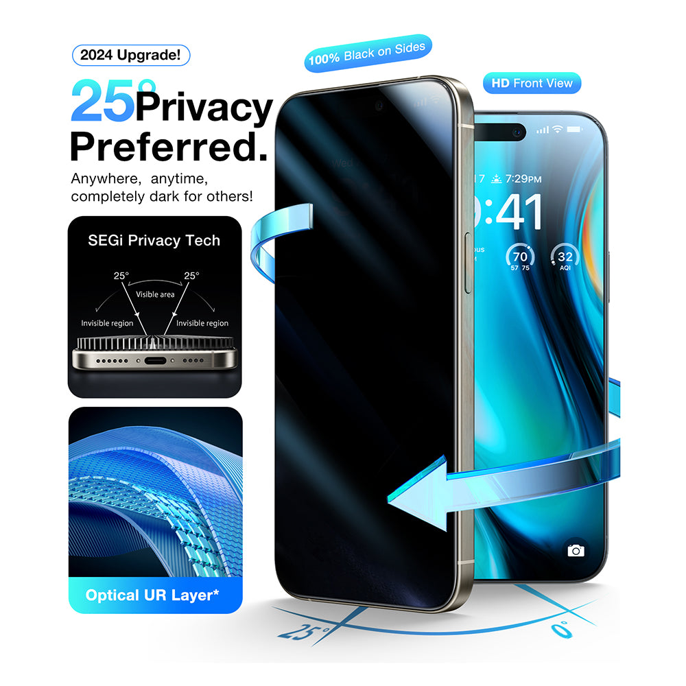 Privacy Screen Protector Torras GlassGo Install Master for Apple iPhone 16 Plus, Tempered Glass, Full Glue