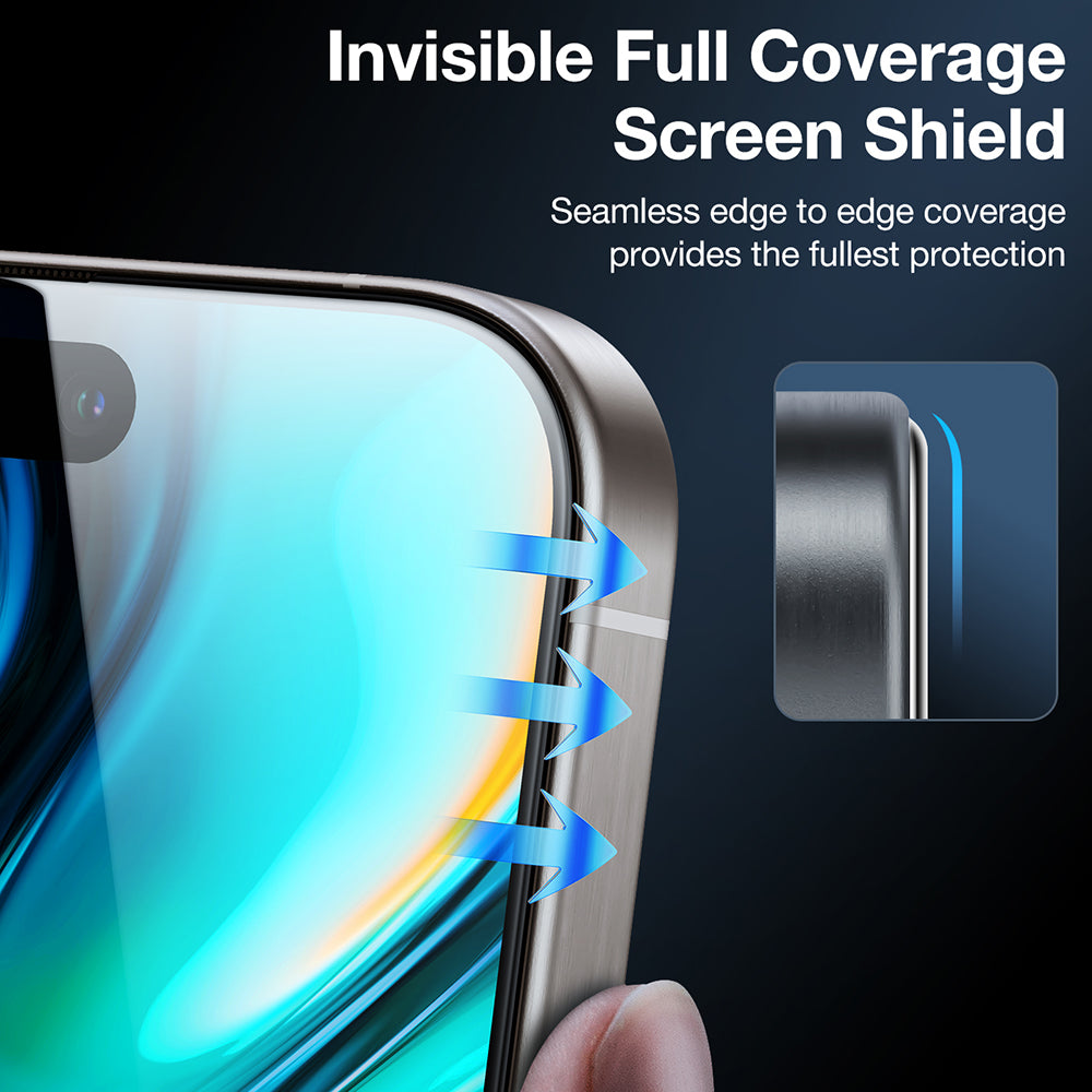 Privacy Screen Protector Torras GlassGo Install Master for Apple iPhone 16 Plus, Tempered Glass, Full Glue