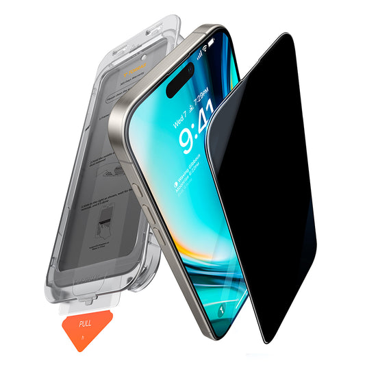 Privacy screen protector Torras GlassGo Install Master voor Apple iPhone 16 Pro Max, gehard glas, volledige lijm