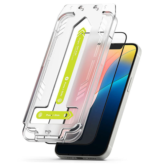 Ringke Easy Slide schermbeschermfolie voor Apple iPhone 17e / 16e / 14 / 13 Pro, gehard glas, volledige lijm, set van 2 stuks, zwart