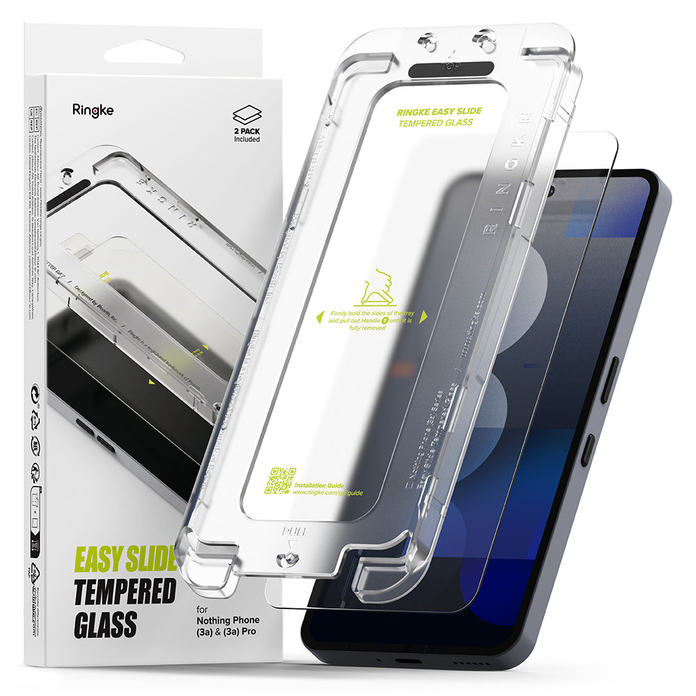 Ringke Easy Slide schermbeschermfolie voor Nothing Phone (3a) / Phone (3a) Pro, gehard glas, full glue, set van 2 stuks