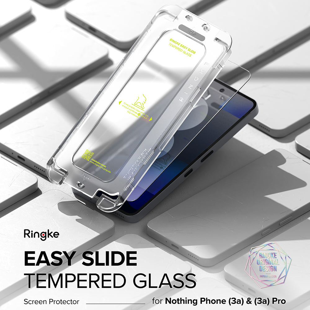 Ringke Easy Slide schermbeschermfolie voor Nothing Phone (3a) / Phone (3a) Pro, gehard glas, full glue, set van 2 stuks