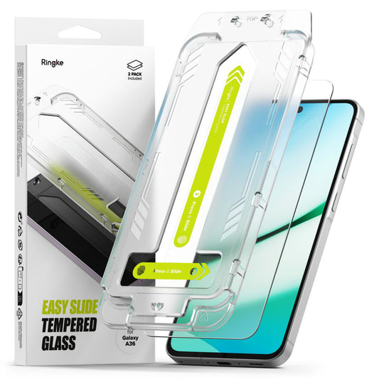 Ringke Easy Slide schermbeschermfolie voor Samsung Galaxy A36 A366, gehard glas, volledige lijm, set van 2 stuks